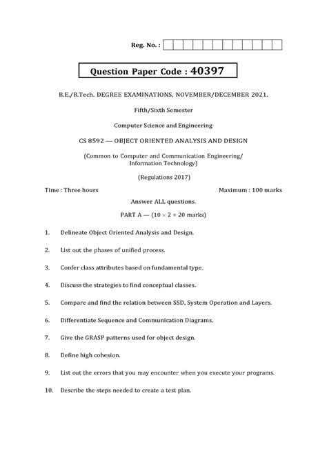 OOAD previous QPs - Reg. No. : B.E./B. DEGREE EXAMINATIONS, NOVEMBER ...