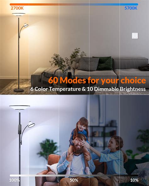 LEPOWER-TEC Floor Lamps for Living Room, Torchiere Standing Lamp with ...