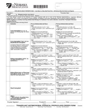 Transplant Antimicrobial Surgical Prophylaxis Order Form - Blank ...