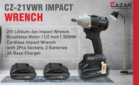 CAZAR CZ-21Vwr Impact Wrench, Brushless Motor | 1/2 Inch | 300Nm ...