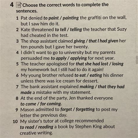 Choose the correct words to complete the sentences. - Brainly.pl