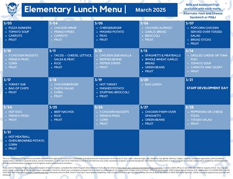 Elementary School Lunch Menu