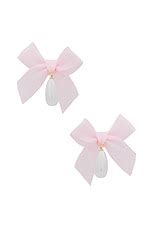 petit moments Bow Drop Pearl Earrings in Ballet | REVOLVE