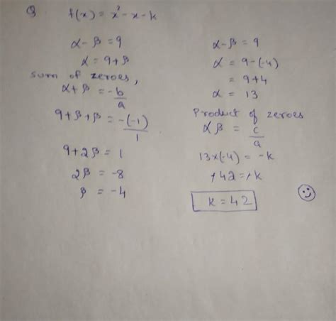 If alpha and beeta are the zeroes of the polynomial f(x)=x^2-x-k, such ...