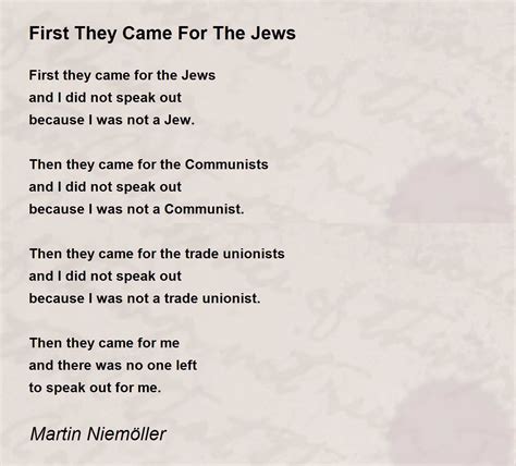 First They Came For The Jews Poem by Martin Niemöller - Poem Hunter