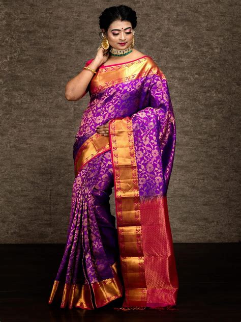 Red Violet Bridal Kanchipuram Silk Saree – WeaversIndia