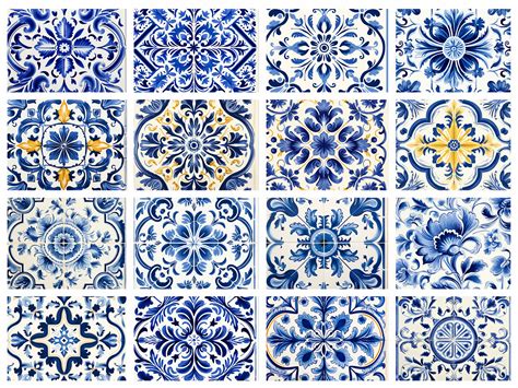 Portuguese Azulejo Tile Digital Paper Pack Commercial Use Blue and ...