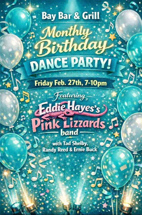 Bay Bar & Grill Monthly Birthday Dance Party with Pink Lizards band ...
