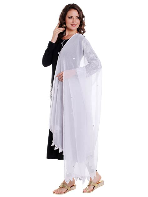 Dupatta Bazaar Women's White Chiffon Dupatta with Mirror work. Dupatta ...