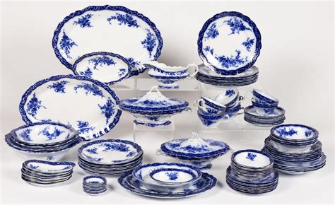 Bid Now: ENGLISH FLOW BLUE "TOURAINE" TRANSFER-PRINTED CERAMIC 90-PIECE ...