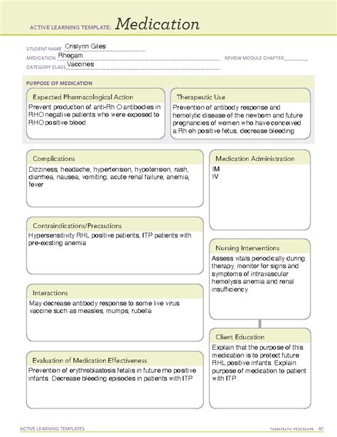 Med Template Rhogam - ATI - ACTIVE LEARNING TEMPLATES THERAPEUTIC ...