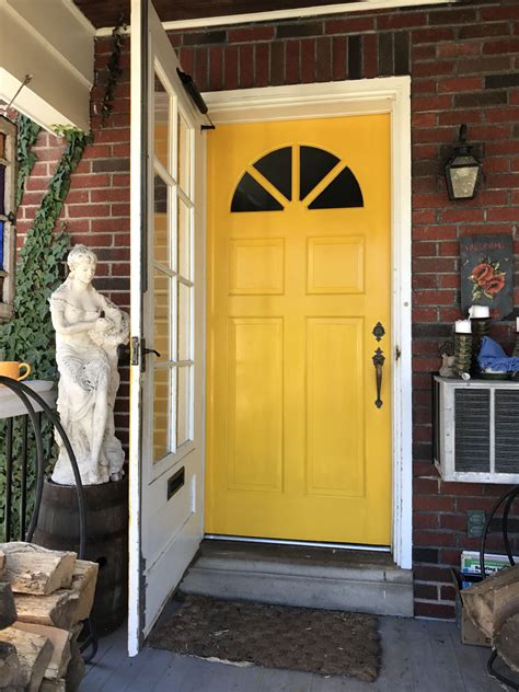Yellow House With Red Door Front Door Decoration with Red Colors, 22 ...