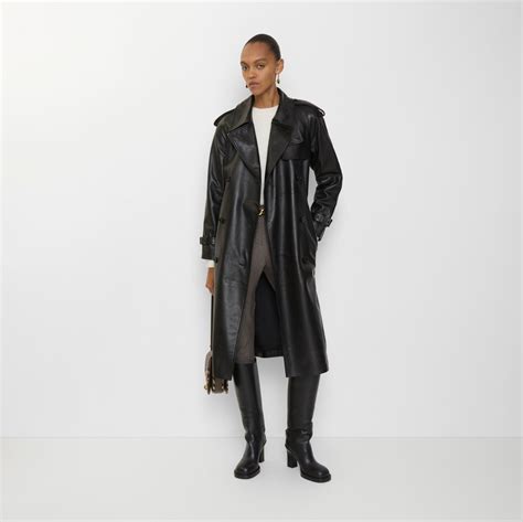 Long Leather Castleford Trench Coat in Black - Women | Burberry® Official