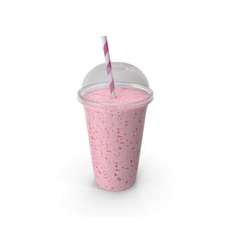 Refreshing strawberry smoothie in a clear plastic cup with straw ...