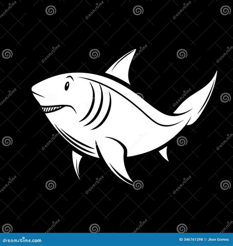 The Shark Black and White Image for Illustration. Stock Illustration - Illustration of rendering ...