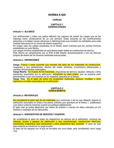 norma tecnica de edificacion E 0.20 - NORMA E. CARGAS CAPÍTULO 1 ...