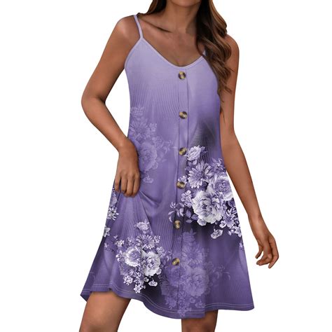 GXIPO Vacation Spring Summer Dresses for Women Spaghetti Strap Button ...