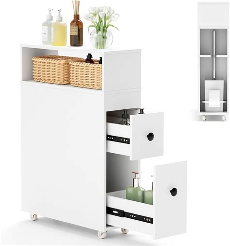 Amazon.com: VECELO 4-Tier Slim Bathroom Storage Cabinet with Wheels ...