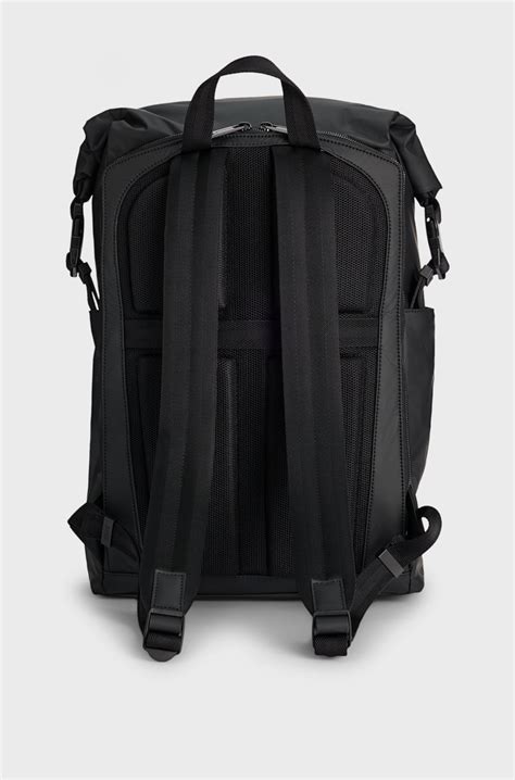 BOSS - Roll-top backpack with gunmetal logo - Black