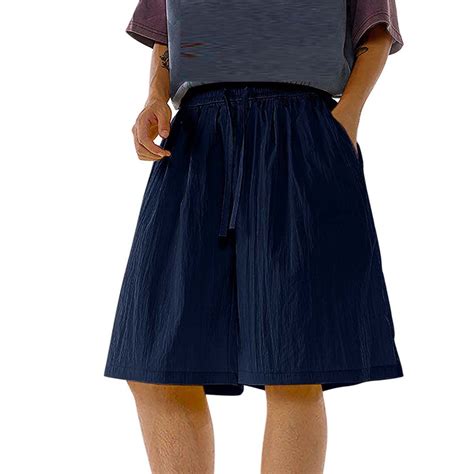 COSFO Blue Mens Shorts Elastic Waist Casual Relaxed Fit Drawstring Knee ...