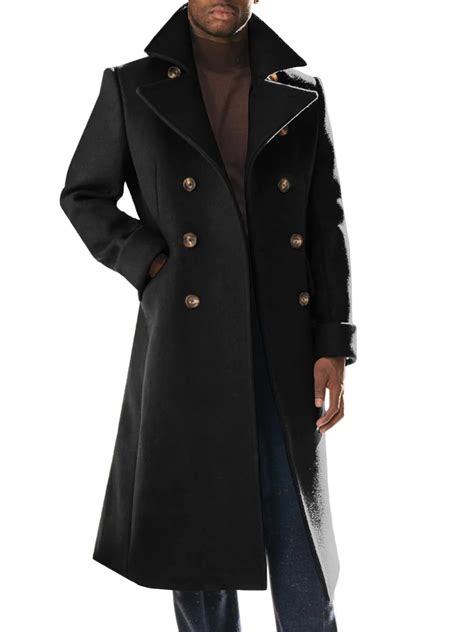 Runcati Mens Trench Coat Notch Lapel Slim Fit Double Breasted Wool ...