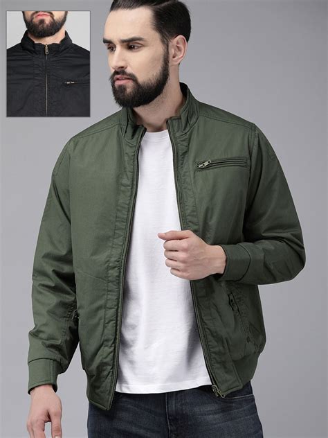 Roadster Men Olive Green Solid Reversible Bomber Jacket - Price History