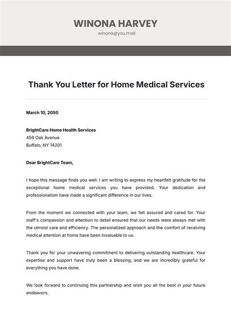 Free Thank You Letter for Home Medical Services Template to Edit Online