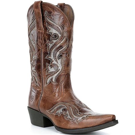 Ariat Women's Heritage Bliss Leather and Glitter X Toe Tall Western Boots, Size 8 - Dark Tan (1 ...