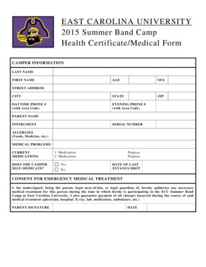 Fillable Online ecu Medical and liability release form. - East Carolina ...