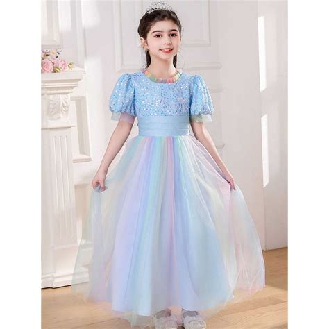 Buy Hopscotch Girls Blue Sequin Embellished Gown Online