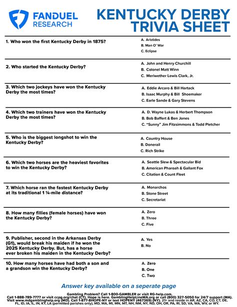 2025 Kentucky Derby Free Printable Trivia Sheet: Fun Facts About ...