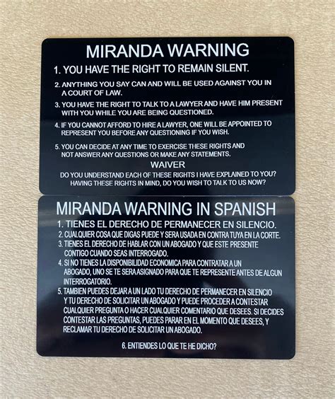 Miranda Warning Cards with Legal Waiver
