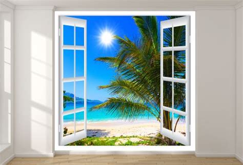 T9224 Wallpaper Window to beach with palm tree ->> iwiDecor.com