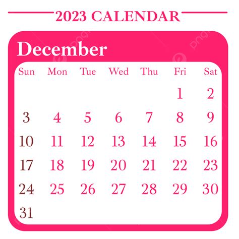 Calendario De Diciembre De 2023 De Estilo Simple Rosa PNG , Calendario Diciembre 2023 ...
