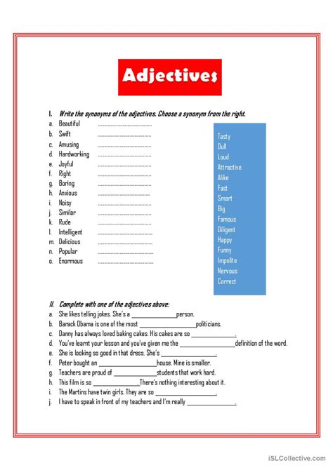 Adjectives: Français FLE fiches pedagogiques pdf & doc