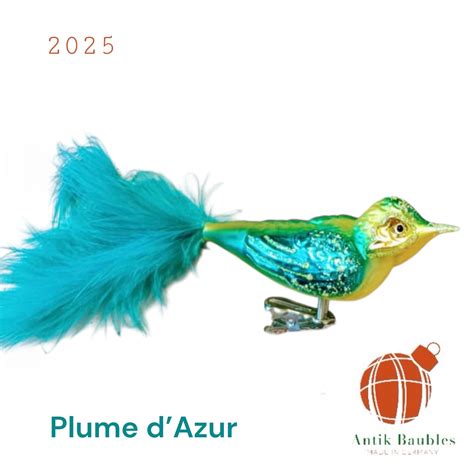 Plume d'Azur Clip Bird feather Tail- Hand Blown Glass Christmas Orname ...