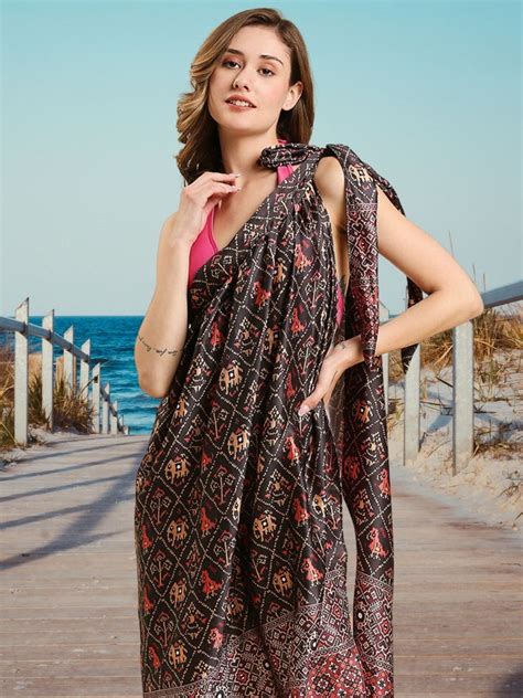 Black & Multi Satin Wrap Around Skirt Sarong – Dupatta Bazaar