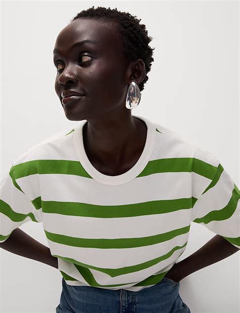 Buy Pure Cotton Striped Boxy T-Shirt at Marks & Spencer