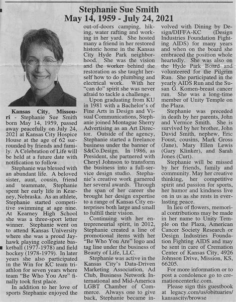 I was saddened to see that STEPHANIE SMITH has died at just 62. Her ...