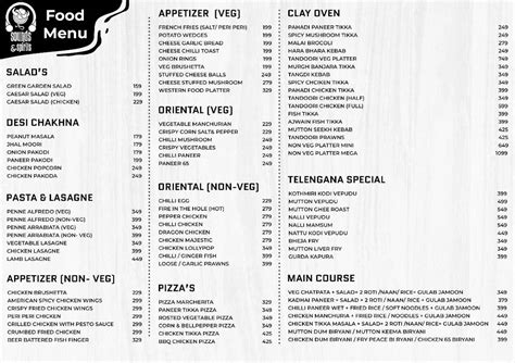 Menu at Sounds & Spirits - Best Night Club, Hyderabad, Jyothi Elegance