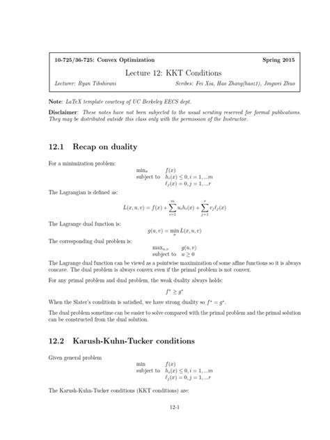 Image result for KKT Conditions Example