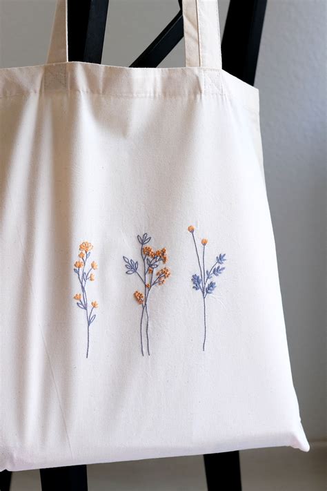 Hand Embroidered Tote Bag Wildflowers, Floral Canvas Shoulder Bag ...