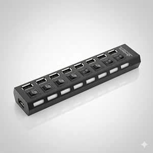 USB Splitter Multi Port USB 2.0 HUB, 7 Port with Independent ON/Off ...