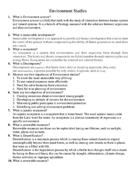 EVS 2marks - Best material as per BCU syllabus - Environment Studies ...