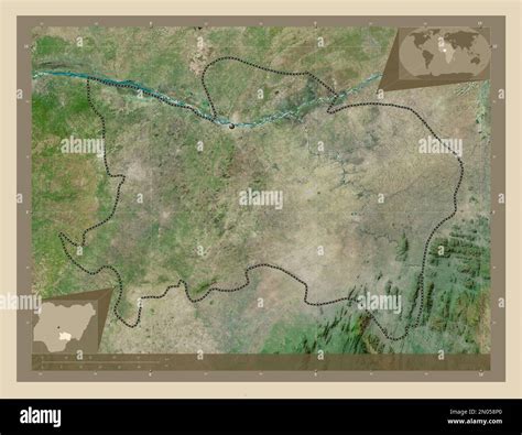 Benue, state of Nigeria. High resolution satellite map. Corner ...