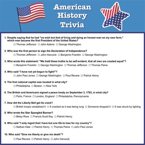 American History Trivia Printable | Fun trivia questions, Trivia ...