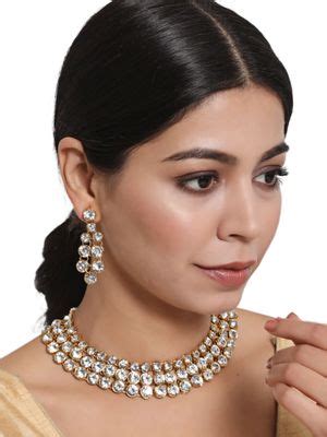 Buy Aatmana White Gold Plated Stone Studded Layered Jewellery Set Online