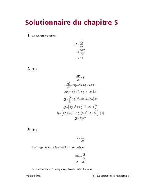 Chap5emsol - uuhuh - 1. Le courant moyen est 30 5 6 Q I t C s A = ∆ ...