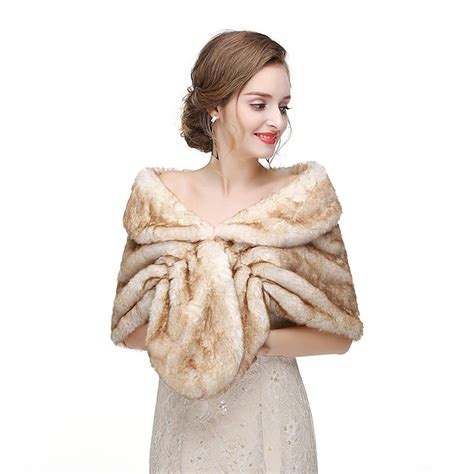 Ivory Faux Fur Shawls Women's Wrap Shrug Elegant Keep Warm Winter ...