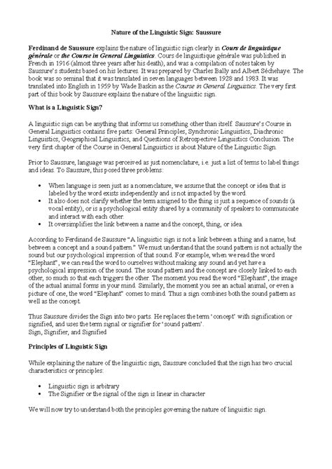 Nature of the Linguistic Sign - Cours de linguistique générale was ...